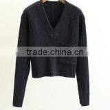 EY0864S Women Long Sleeve Deep V-Neck Knitted Pullover Sweater thumbnail-2