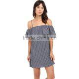 Summer Designer One Piece Ladies Casual Fashion Women Sleeveless Stripe Shirt Dress thumbnail-1