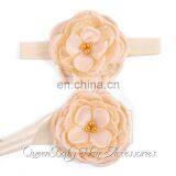 Satin Flower Sash Matching Baby Headband Gold Layered Flower Sash Belt Flowergirl Headband thumbnail-5