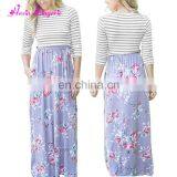 Fast Delivery 3/4 Sleeve Tie Waist Maxi Floral Autumn Woman One Piece Dress Latest thumbnail-1