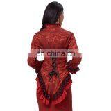 Belle Poque Women's Retro Vintage Gothic Victorian Corset Style Lace Embellished V-Neck Jacquard Red Coat Tops BP000223-2 thumbnail-2