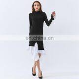 TWOTWINSTYLE Sweater For Women O Neck Long Sleeve Irregular Hem Loose Sweater Patchwork Casual thumbnail-2