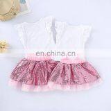 Summer Girls Clothing Set Sleeveless Letter T-shirt Lace Sequin Skirt Outfits Kids Toddler Girls Clothes thumbnail-3