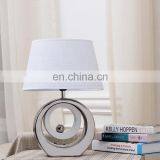 Nordic Modern Custom Round Ceramic Base Cheap Silver Bedside Lamps for Hotel Home Table Decoration