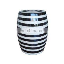 Black and White Stripe Glazed Ceramic Porcelain Stool for Outdoor Decoration