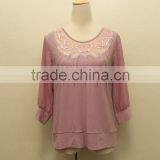 Ladies Fashion Lace Pink Chiffon Jewel Blouse thumbnail-5