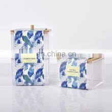 Plastic Cotton Ball Pad Swab Holder Transparent Cosmetic Organizer Storage Holders With Bamboo Lid thumbnail-5