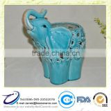 Ceramic Large elephant Cutout Candle Holder Indoor Outdoor Lantern Blue