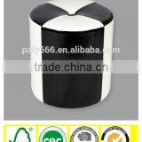 PU Leather Classic Bar Style Ottoman Stool, Black and White Fancy Round Pouf