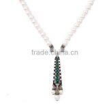 Personalized Sapphire Charm Pearl Chain Necklaces thumbnail-1