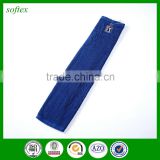 factory supply customized cotton plain hooks sports blue golf towel