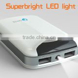 Innovative smart system dual USB 5V 2.1A 1A with flashlight real capacity 7800mah 18650 class A lithium battery power bank
