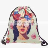 Bulk Drawstring Bags Fabric Shopping Teenager Cloth Bags Funny School Bags with Floqwe Girl Pattern