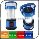 Solar Powered 11+1 Led Plastic Two Modes Power Bank Function Solar Camping Light With USB Port