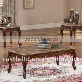 Walnut Carved Coffee Table&Carved Marble Topped End Table thumbnail-1