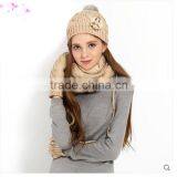 Simple Classical Special Yarn Flower Knitted Beanie & Glove & Scarf Set