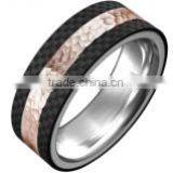Fashion 8mm Mens Bands Rose Gold Plating High Polish Band Carbon Fiber Ring Hammer Finish Titanium Ring Band thumbnail-1