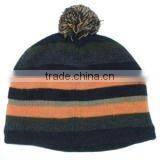 Mens Stripe Acrylic Hat With Pom Pom
