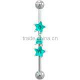 Industrial Barbell With 3 Blue Zircon Crystal Star Center Body Piercing Jewelry thumbnail-1