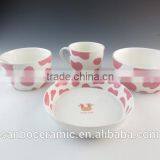 Porcelain children's dinnerware set with pink pritning, dinner set for 6 people