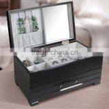 Black Leather Jewelry Box Watch Organizer Storage Case With Elegant Mirror thumbnail-1