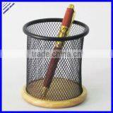 2015 New Design Round Wire Mesh Pencil Holder With Wooden Base thumbnail-1