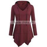 Distressed Hoodie UK Hemline Hoody Shirt Kangaroo Pocket Tunic Long Sleeve Casual Tops Sweatshirt Cute Hoodies For Women thumbnail-1