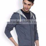 Blue Denim Hooded Mens Sweatshirt Customizable Attached Hood With Drawstrings Hoody Long Sleeves Slant Pockets Sweaters Custom thumbnail-3