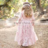 Baby Girls Fall Pink Lace Long Sleeve Maxi Dress Children Growns Frocks Design Clothing thumbnail-3