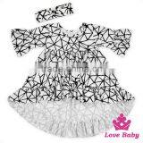 Ruffle Short Front Long Back Casual FAUX SUEDE Baby Dress Printed Father & Bow Headband Kids Designer Frock thumbnail-3