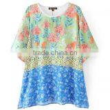 Women Summer Clothes Rinted Shivering Blue Satin Women Short Sleeve Shirt thumbnail-3