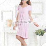 Lace Trim Square Neck Short Sleeves Bamboo Sleep Gown Solid Colors thumbnail-5