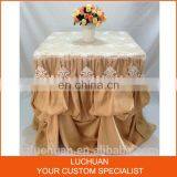Champagne Satin and Lace Banquet Gathered Table Skirts thumbnail-2
