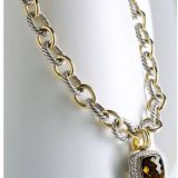 925 DY Inspired Sterling Silver Gold Two Tone Oval Link Necklace