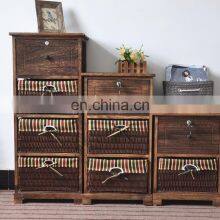 Antique Rattan Furniture Living Room Wood Storage Bathroom Cabinet