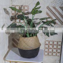 HBK Black Bicolor Handmade Handle Seagrass Belly Basket for Clothes and Toys thumbnail-5