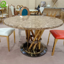 Simple Modern Golden Color Stand With Slate Top Dining Table Luxury Furniture For Hall And Living Room Decoration thumbnail-3