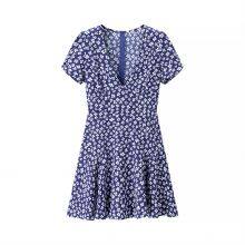 2025 New Short Sleeved Floral Skirt European and American V-neck Ruffle Edge Fake Style Dress thumbnail-5