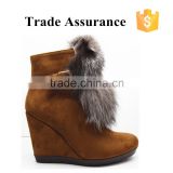 Sexy Brown Women Ankle Boots Rabbit Fur Collar Womens Boots