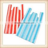 wholesale vb-17 HDPE Vest Plastic Carrier Red & White Strip Bags (9 micron) 10 x 15 x 18"