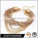Fashion Fabric Weave Jewelry Multi Layers Rope Metal Chain Bracelet