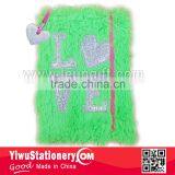 Green Plush Cover LOVE Embroidered Notebook With Elastic Bands Enclosure