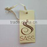 gold foil concaved hangtag with eyelet and special string and gourd pin