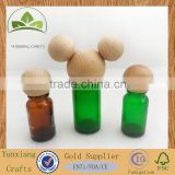 Micky shape natural wooden lids for small essential oil bottle with screw