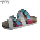 2016 Women Cork Slipper New Design White Bule and Pink PU With Hasps Cheap Simple Fashion Cork Slipper