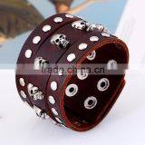 Fashion Men Jewelry Cow Rivet Skull Charms Leather Bracelet