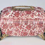 Lovely Red Plum Blossom Painting Grasshopper Shape Brass Decorative Ceramic Tissue Box thumbnail-1