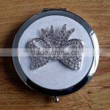 Ivory Enamel With Jewelled Bowknot Decor Folding Pocket Mirror thumbnail-1