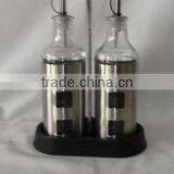 2 Pieces Mat Shinning Stainless Steel Coated Small Customized Glass Bottle for Oil or Vinegar With Plastic Stand thumbnail-2