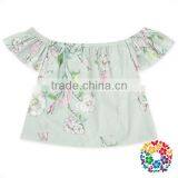 Pink Flowers Baby Girls Top Design Stylish Strapless Cotton Ruffle Tops For Kids thumbnail-3